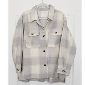 OLD NAVY Women Plaid Oversized Shirt Jacket Shacket Cream Gray Sz XL Outdoor